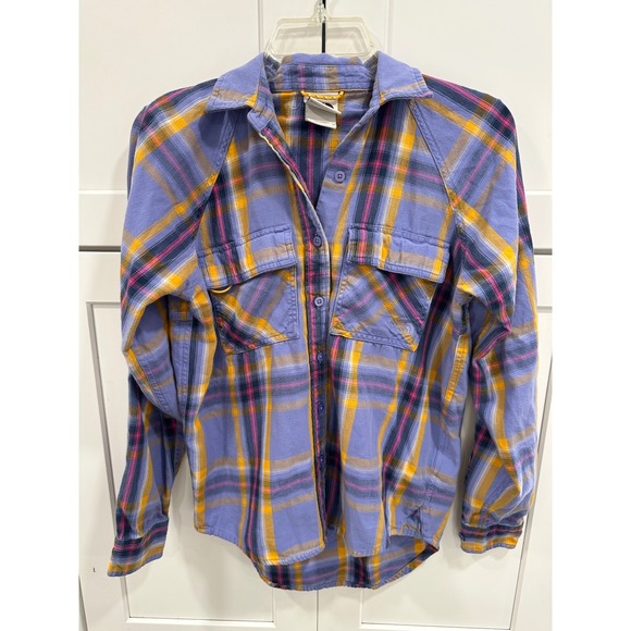 The North Face Tops - The North Face Womens XS Purple Yellow Plaid Cotton Flannel Button Down Shirt